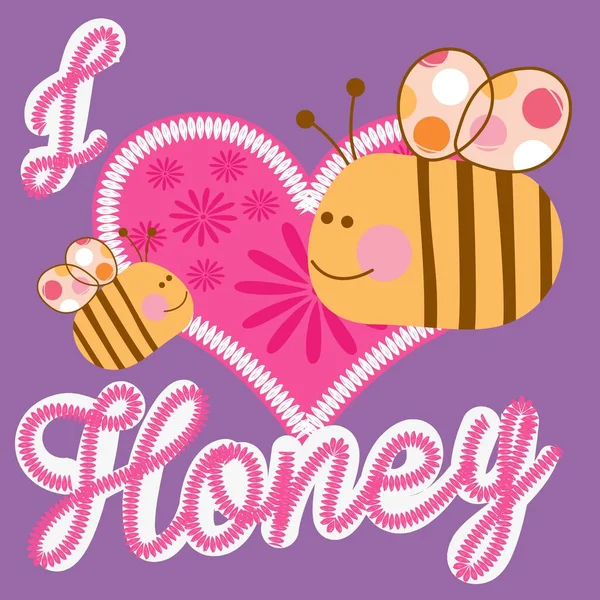 Ilustración Vector Abeja Linda Con Corazón Texto Fondo — Vector de stock