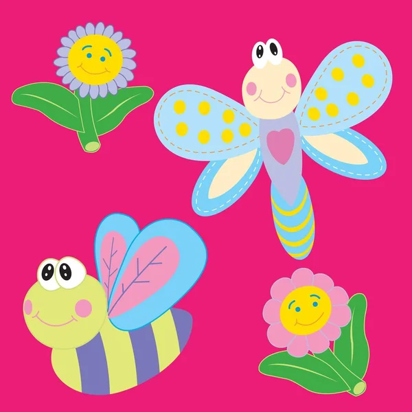 说明向量可爱蜗牛与花和朋友为时装设计 — 图库矢量图片