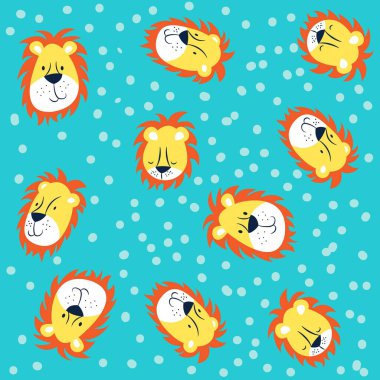 Çizim desenli, noktalı ve arkaplanlı şirin aslan kafası