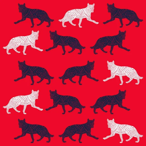 Illustratiepatroon Wolf Twee Kleuren Met Rode Achtergrond Huidinkt — Stockvector