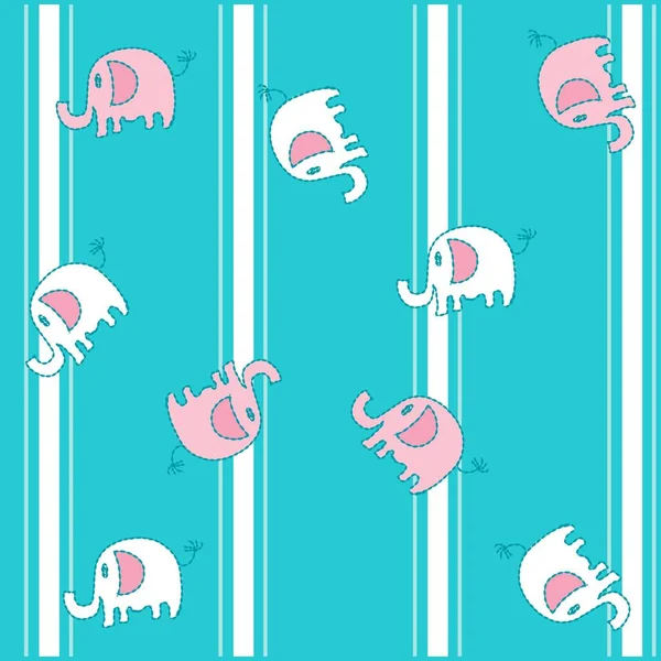 Illustration Pattern Cute Elephant Lines Fabric Blue Background — Stock Vector