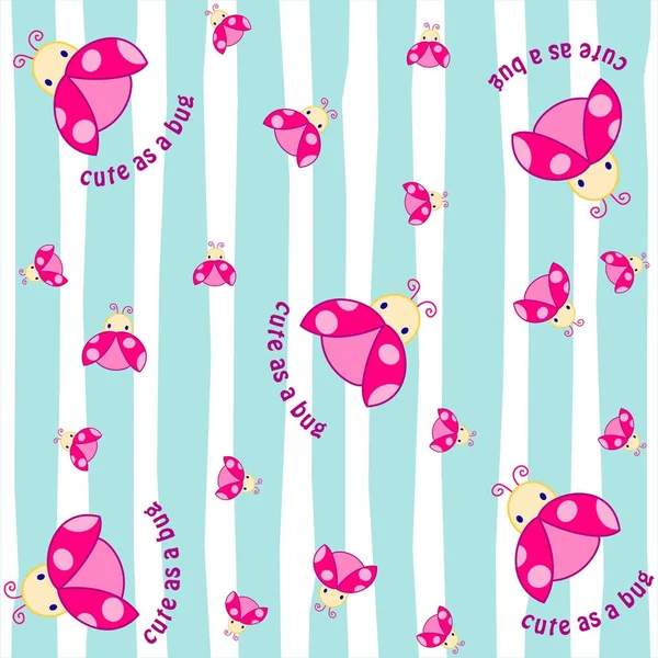 Illustration Pattern Cute Lady Bug Purple Lines Fabric Background — Stock Vector