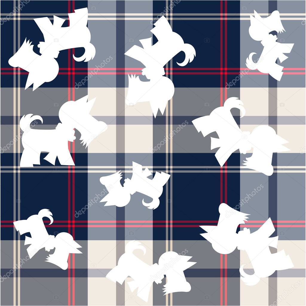 Illustration pattern scottish dog with fabric texture of background