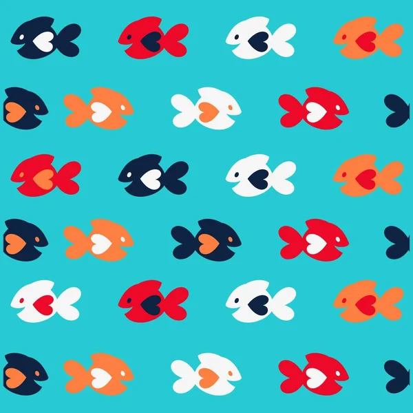 Padrão Ilustração Peixe Bonito Com Corações Fundo Para Design Moda —  Vetores de Stock