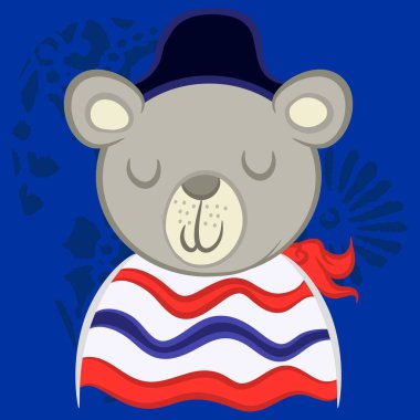 Moda tasarımı ya da diğer ürünler için teknesi olan sevimli oyuncak ayı denizci..