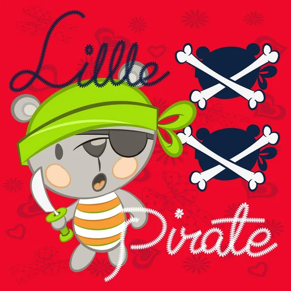 Illustratie Vector Schattig Teddybeer Piraat Met Tekst Achtergrond Voor Mode — Stockvector