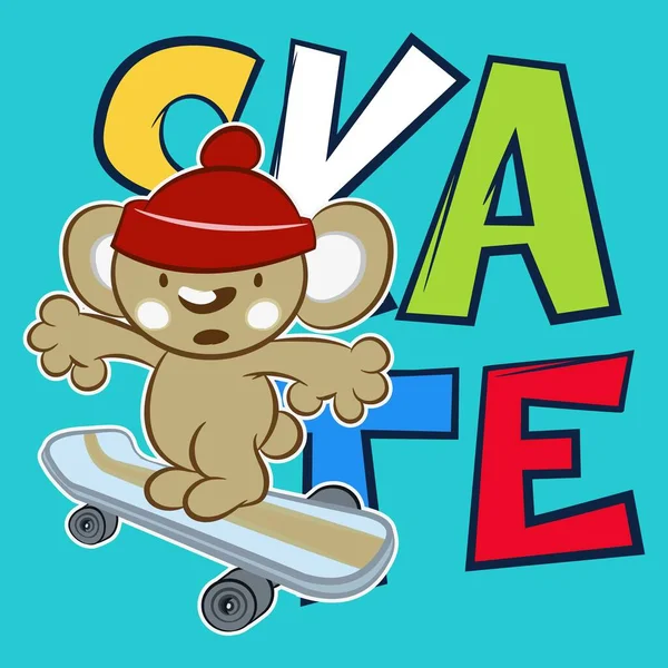 Illustration Vectorielle Ours Peluche Mignon Avec Combinaison Snowboard Texte Pour — Image vectorielle