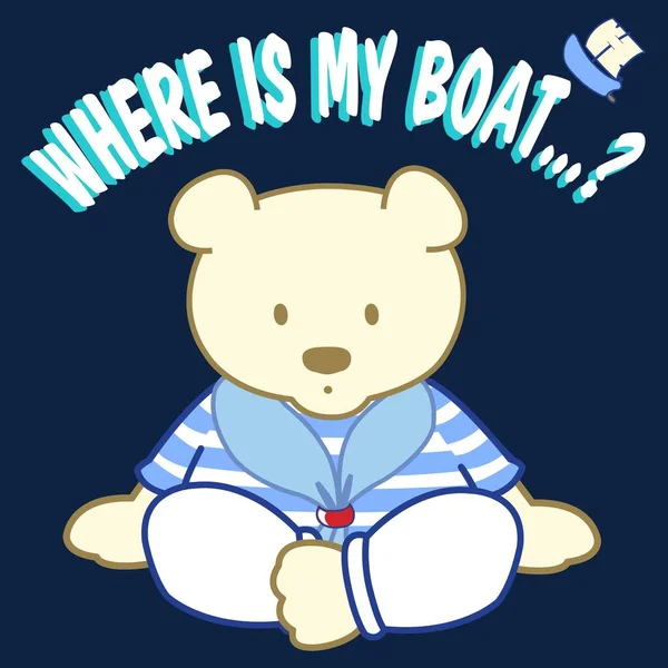 Illustration Vector Cute Teddy Bear Marine Boat Fashion Design Other — Stock Vector