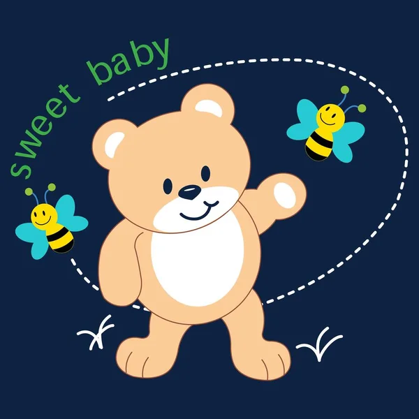 Illustrationsvektor Niedlicher Teddybär Mit Text Für Modedesign Oder Andere Produkte — Stockvektor