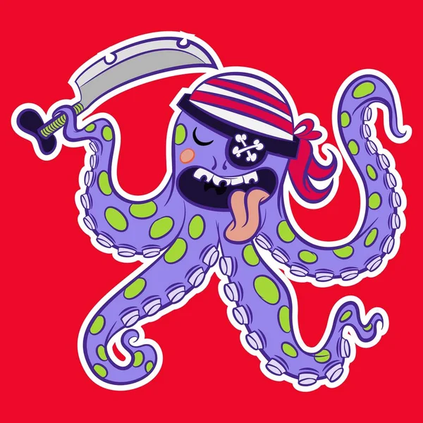 Illustration Vektor Süße Krake Pirat Mit Hintergrund — Stockvektor