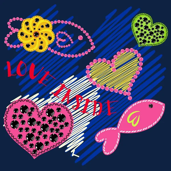 Illustration Vecteur Poisson Mignon Avec Texte Fond Coeur — Image vectorielle