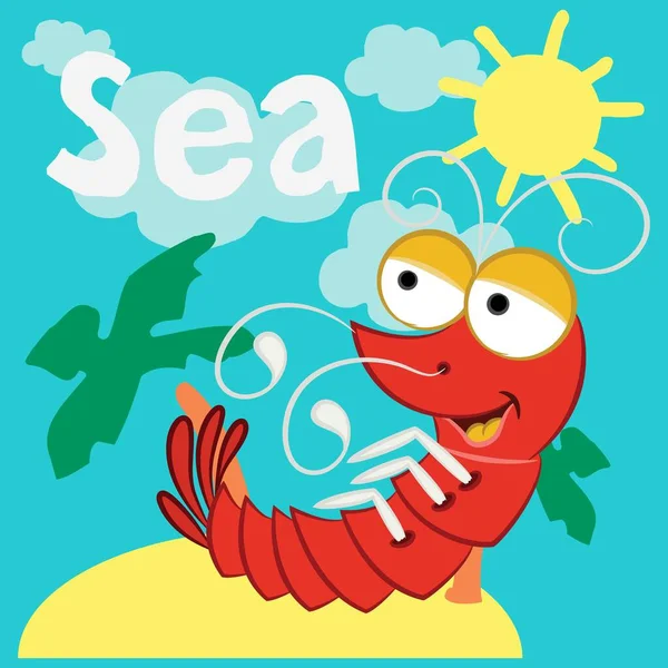 Illustration Vector Cute Lobster Sun Text Background — Stock Vector