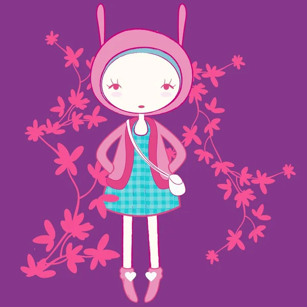 Ilustración Vector Muñeca Linda Con Mariposa Fondo Para Diseño Moda — Vector de stock