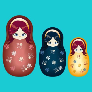 Moda tasarımı için arka planı ve renkleri olan sevimli matryoshka bebeği