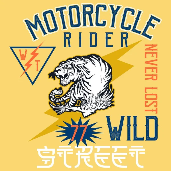 Biały Tygrys Tekstem Motocyklista Text Street Tle Japoński Grzmot — Wektor stockowy