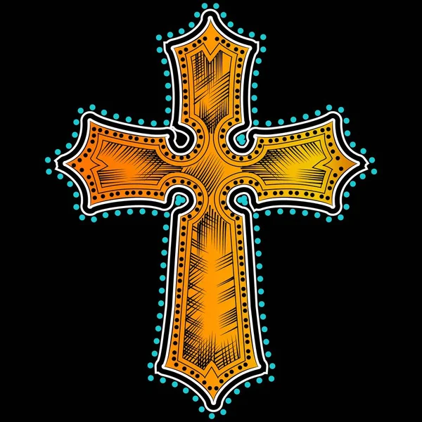 Хрест Татуювання Перлами Контурному Чорному Фоні — стоковий вектор