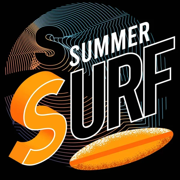 Text Summer Surf Mit Surfbrett Und Kreis Gefälle Umreißt Cooles — Stockvektor