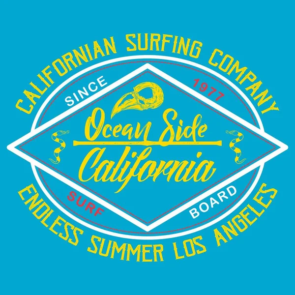 Surf Stil Print Mit Text Ozean Seite Kalifornien Und Blauem — Stockvektor