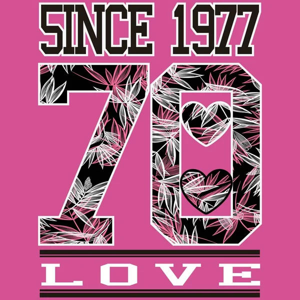 Texte Imprimé Style Collège Whit Depuis 1977 Amour Fond Rose — Image vectorielle