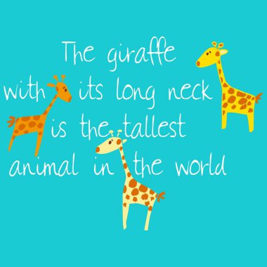 şirin zürafa baskısı ve mavi arkaplanda metin