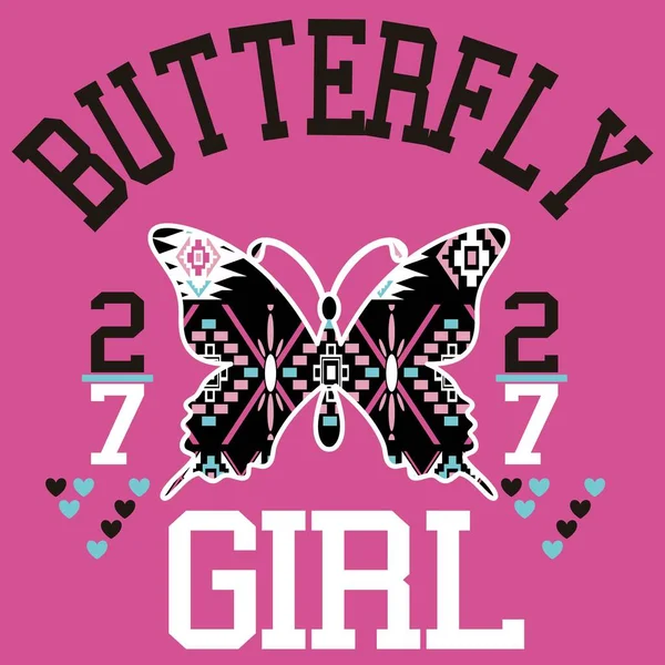 Tribal Butterfly Print Text Pink Background — Stock Vector