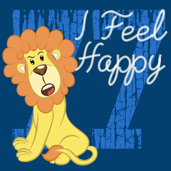 Lindo León Con Texto Siento Feliz Fondo Azul — Vector de stock