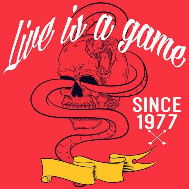 Metinleri ve havalı arkaplanı olan şehir tarzı bir kafatası motorcusu çizimi