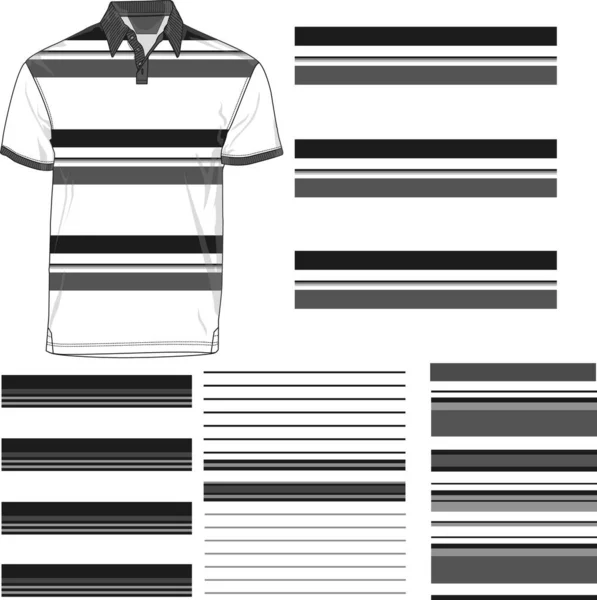 Gestreept Polo Shirt Silhouet Drie Varianten — Stockvector