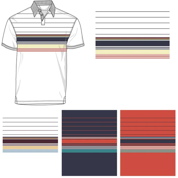 Gestreept Polo Shirt Silhouet Drie Varianten — Stockvector