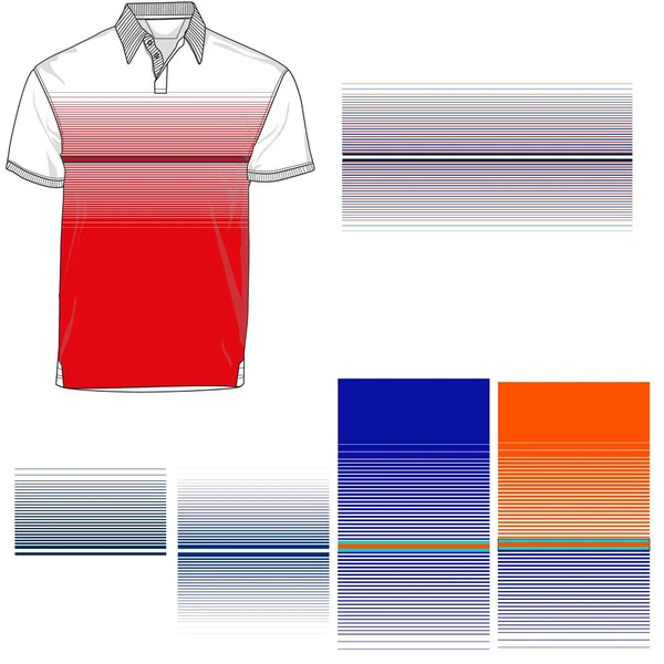 条纹马球T恤轮廓 三种变体 — 图库矢量图片
