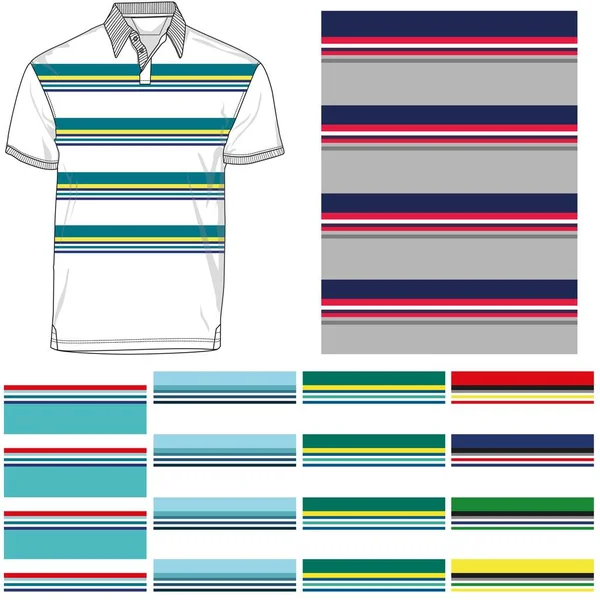 Silueta Camiseta Polo Rayado Cinco Variantes — Archivo Imágenes Vectoriales