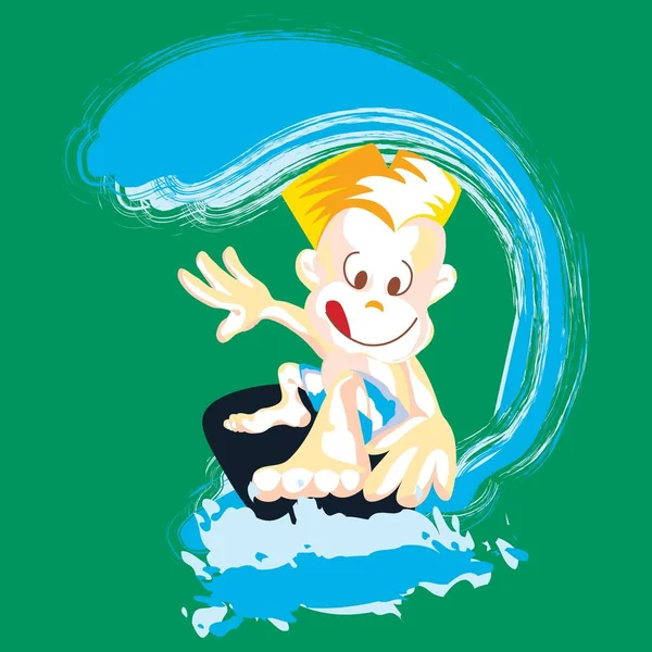 Vector Cartoon Young Man Surfing — Stock Vector