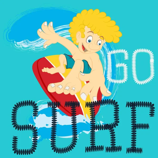 Cartoon Junger Mann Surft Und Textet — Stockvektor