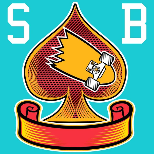 心臓とスケートボードのベクトルエース青の背景 — ストックベクタ