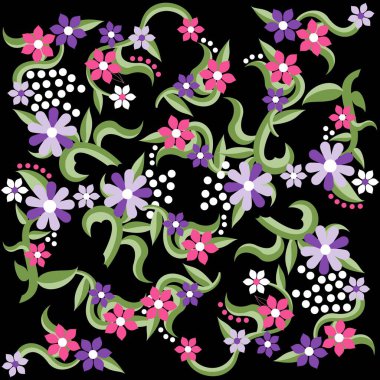 Renkli ve siyah arkaplanlı çiçek deseni