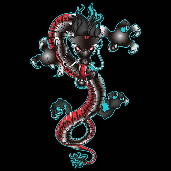 Tatouage Dragon Avec Dégradé Style Tatouage Fond — Image vectorielle