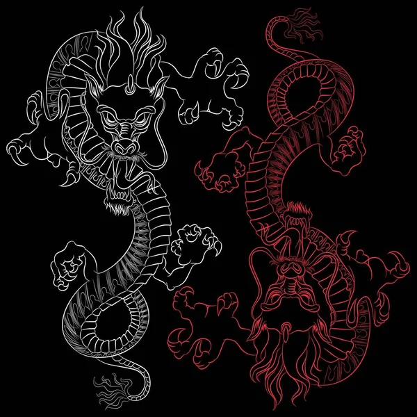 Tatuaje Dragon Con Dos Colores Estilo Tatuaje Fondo — Archivo Imágenes Vectoriales