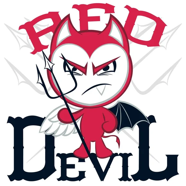 Karikatur Des Teufels Mit Text Red Devil Varsity Design — Stockvektor