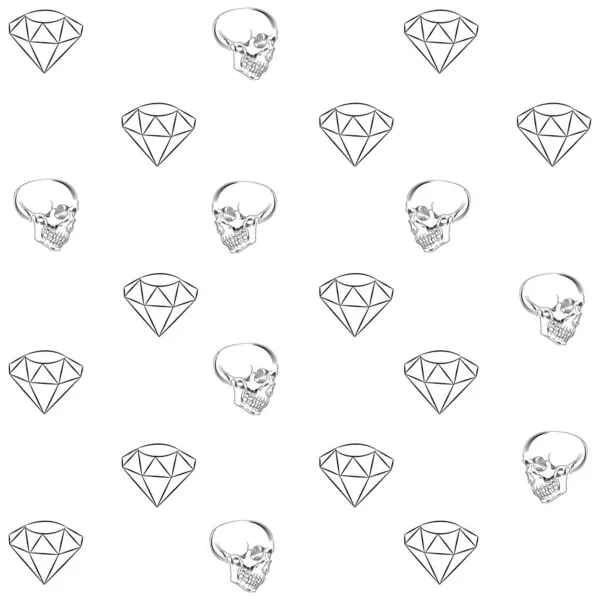 白色背景的骷髅和钻石图案 — 图库矢量图片