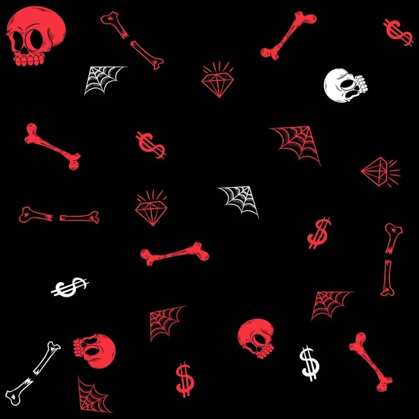 Halloween Muster Mit Totenköpfen Netzen Knochen Und Zeichen — Stockvektor