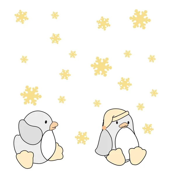 Иллюстрация Милые Пингвины Снежинками — стоковый вектор