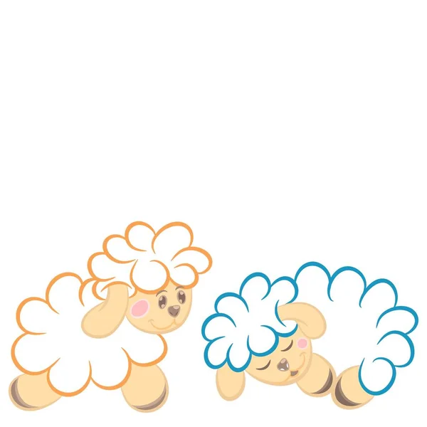 Mère Moutons Son Veau Dans Champ Avec Des Fleurs — Image vectorielle