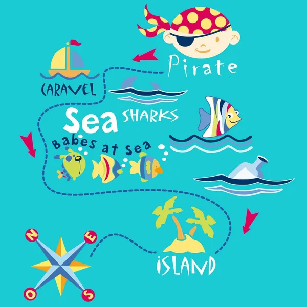 Mapa Ilha Tesouro Com Elementos Rosto Pirata Texto —  Vetores de Stock