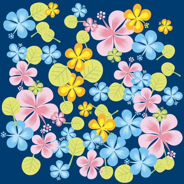 Hawaiian Flowers Spring Colors Navy Background — Stock Vector