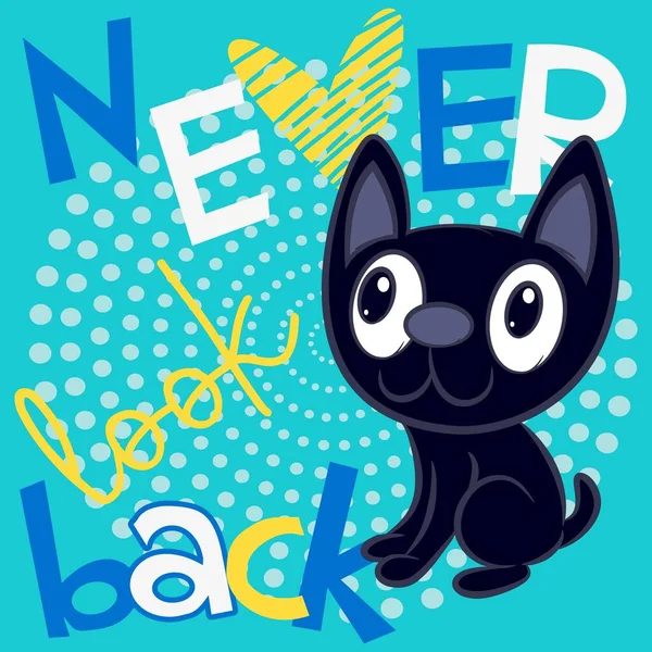 Divertido Gato Negro Con Texto Espiral Burbujas Fondo — Vector de stock