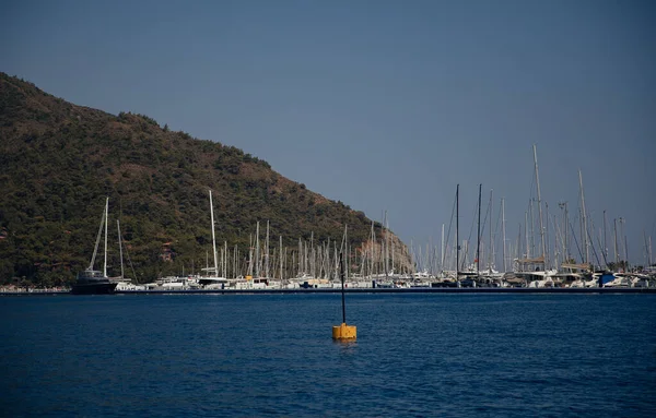 Segelyacht Mittelmeer Der Nähe Der Türkei Marmaris Yachthafen Blauer Ozean — Stockfoto