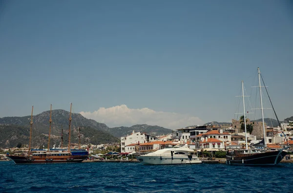 Segelyacht Mittelmeer Der Nähe Der Türkei Marmaris Yachthafen Blauer Ozean — Stockfoto