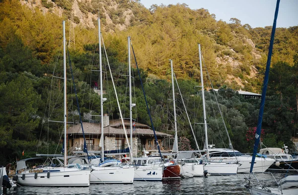 Zeiljacht Middellandse Zee Buurt Van Turkije Marmaris Jachthaven Blauwe Oceaan — Stockfoto