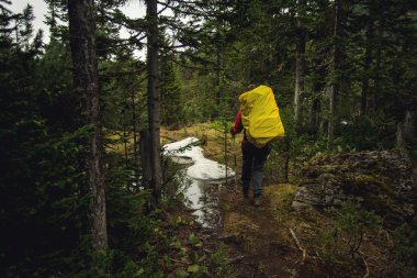 sırt çantası ormanda kızla
