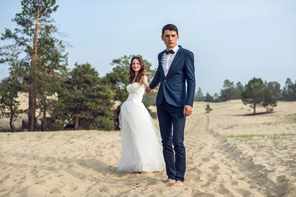 Liefhebbers aan de oever van een meer bij zonnig weer — Stockfoto